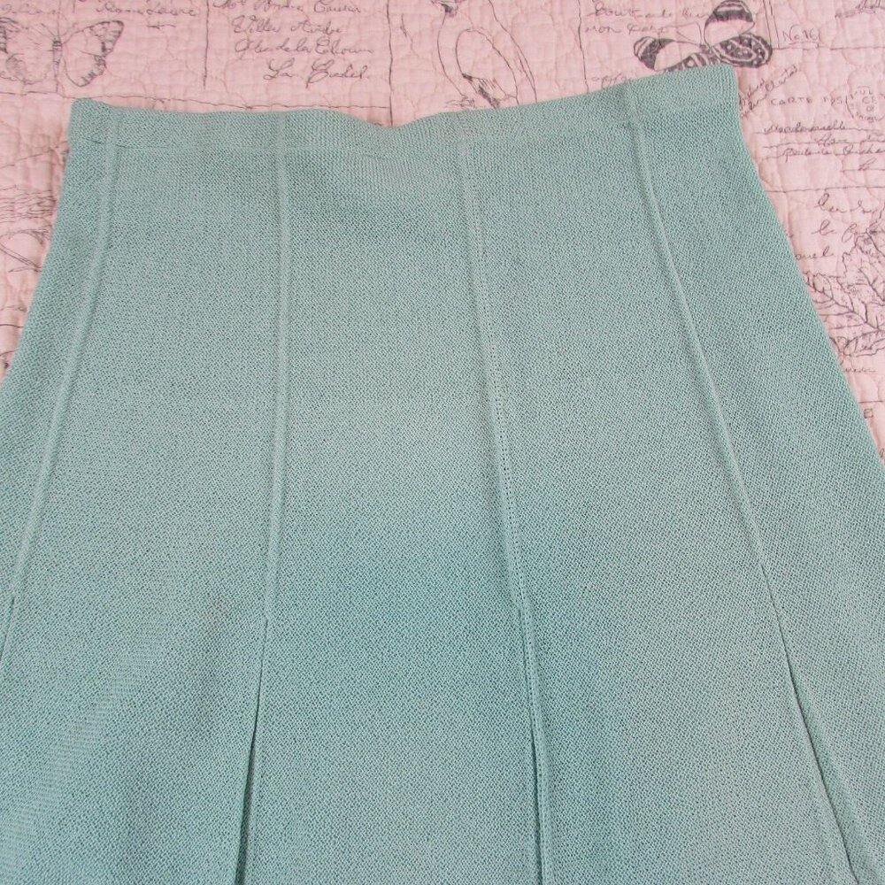 VTG Castleberry knit Skirt Suit Aqua Gold btn Pleated Union Church USA petitie 8 - Picture 7 of 10